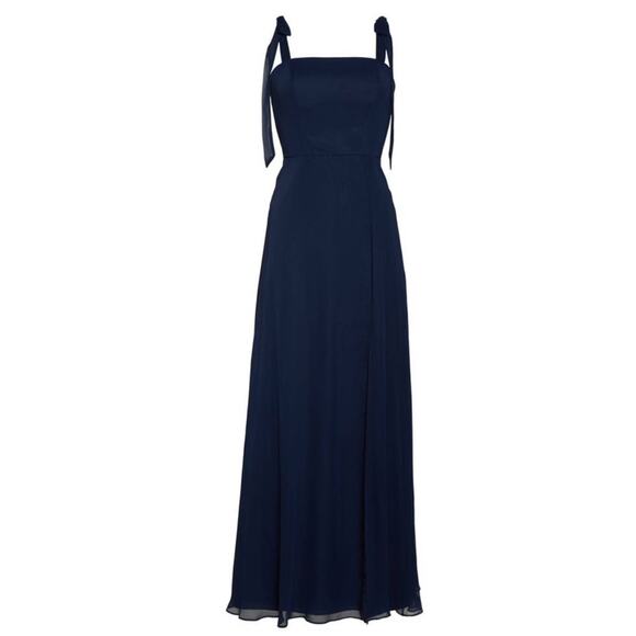DESSY COLLECTION Dress Tie Chiffon Bridesmaid Gown Maxi Prom Navy Bridal SZ 4 - Picture 2 of 16